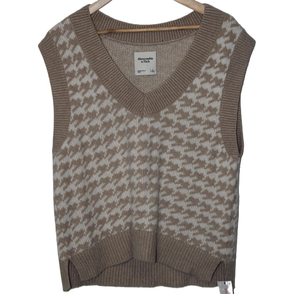 Abercrombie & Fitch Beige White Knit Sleeveless V-Neck Sweater Vest Size Large L